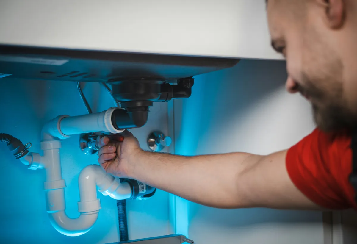 Professional plumber servicing a sink